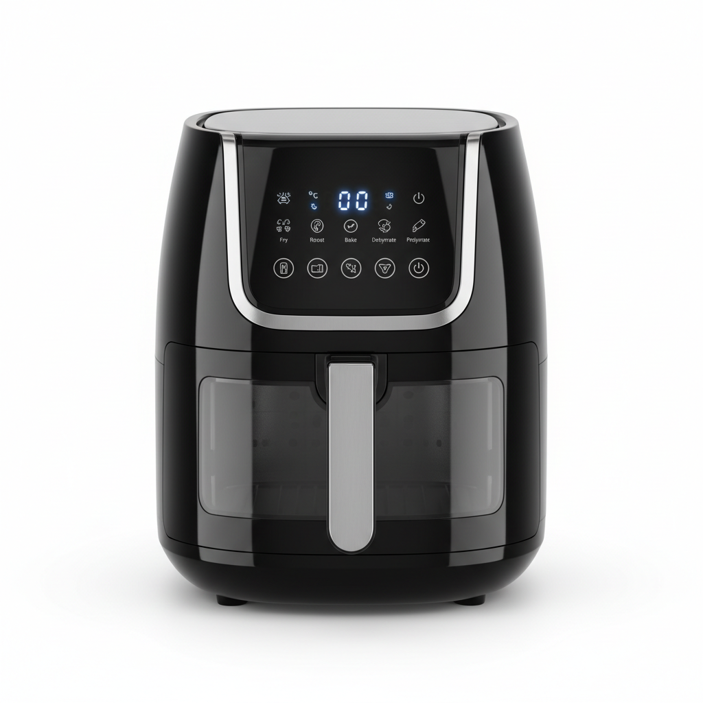 5.8QT digital air fryer with LED touch display on white background