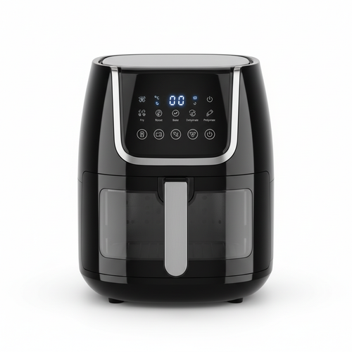5.8QT digital air fryer with LED touch display on white background