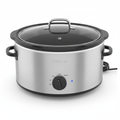 10QT extra large oval slow cooker crockpot with stainless steel exterior on white background