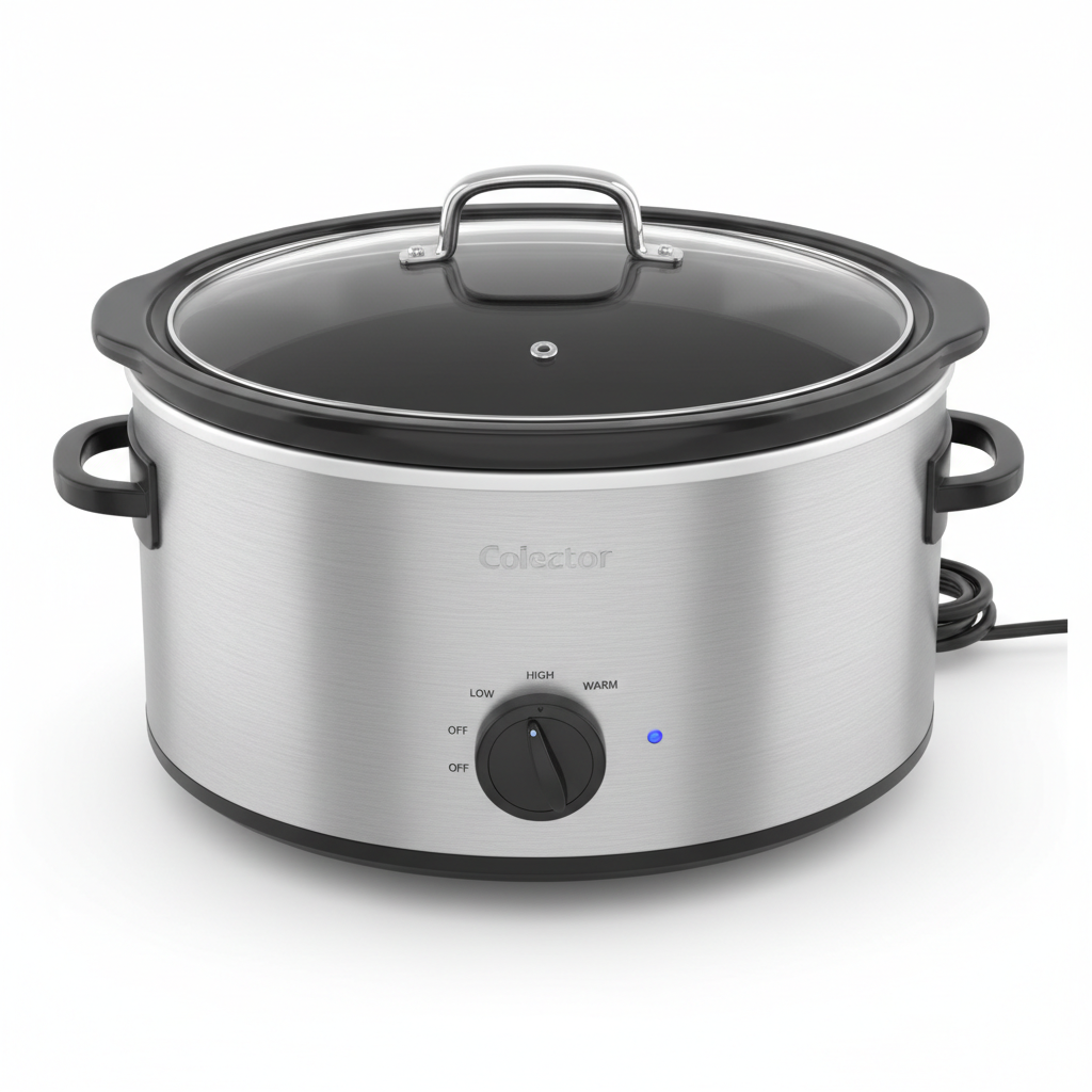 10QT extra large oval slow cooker crockpot with stainless steel exterior on white background