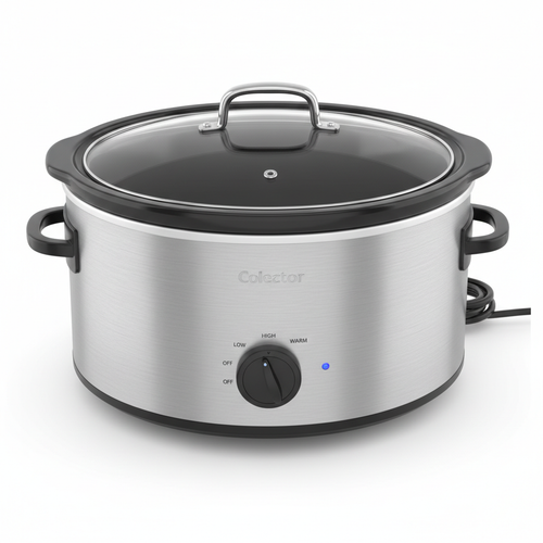 10QT extra large oval slow cooker crockpot with stainless steel exterior on white background