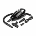 Portable 12V car vacuum cleaner with attachments on white background