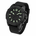 Men's all-black tactical military watch with NATO strap on white background