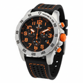 Men's sport chronograph watch with black dial and orange accents on white background