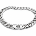 Men's silver Cuban link chain necklace on white background
